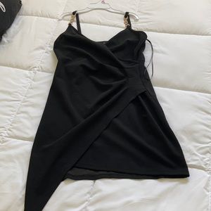 Black dress with gold straps asymmetric design
